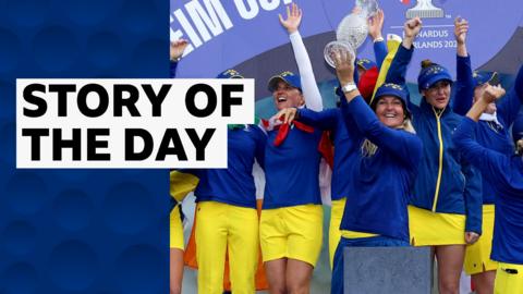 Team Europe celebrate after winning the Solheim Cup
