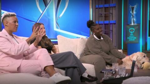 Lianne Sanderson, Alex Bailess, Tyra Mills and a dog