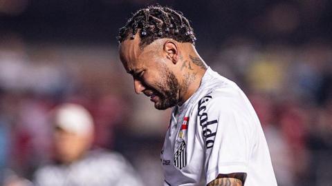 Neymar crying after Santos are beaten 6-0 by Vasco da Gama in August 2025