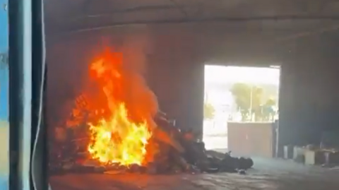 A screenshot from a video of a fire at the Shieldhall Recycling Centre.