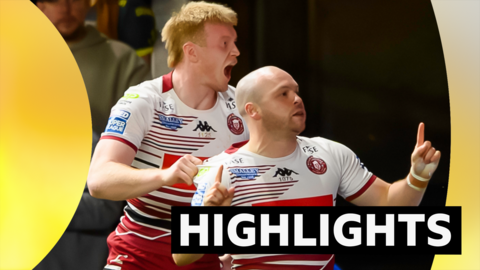 Wigan's Liam Marshall celebrates scoring a try in the win over Leeds