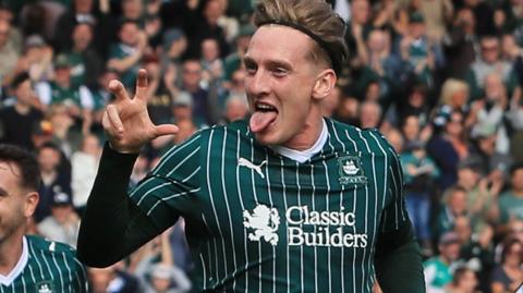 Ronan Curtis celebrates scoring for Plymouth Argyle
