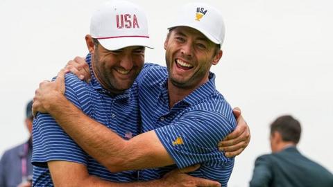 Scottie Scheffler and Sam Burns celebrate