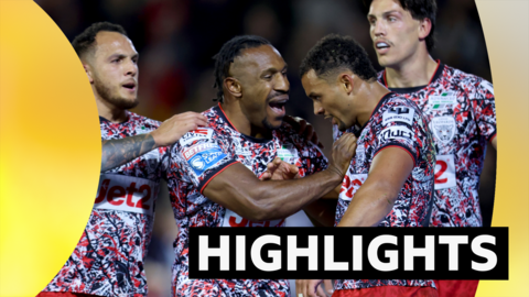 Leigh players celebrate a try against St Helens