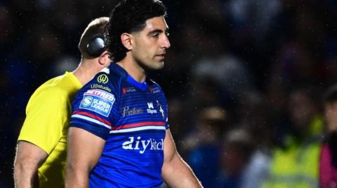 Emre Guler walks off after being sent off against Leigh Leopards