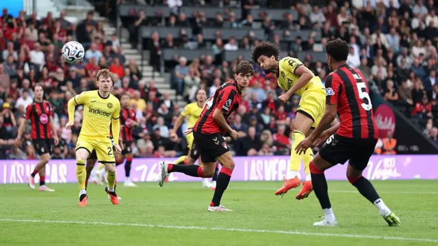 Kevin Schade of Brentford scores his team’s first goal