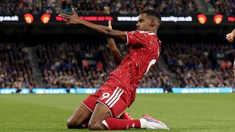 Alexander Isak celebrates scoring against Ipswich Town