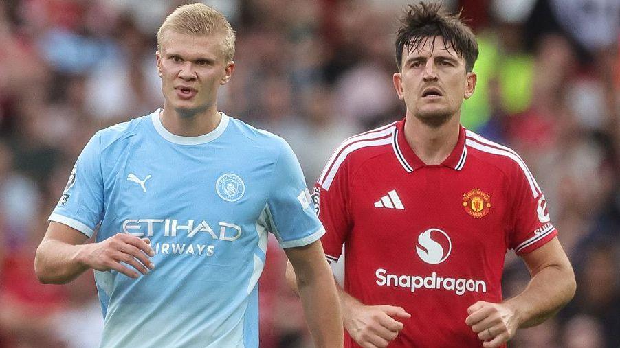 Manchester City striker Erling Haaland and Manchester United defender Harry Maguire