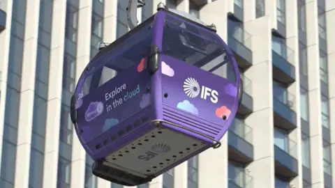 A purple coloured Thames cable car