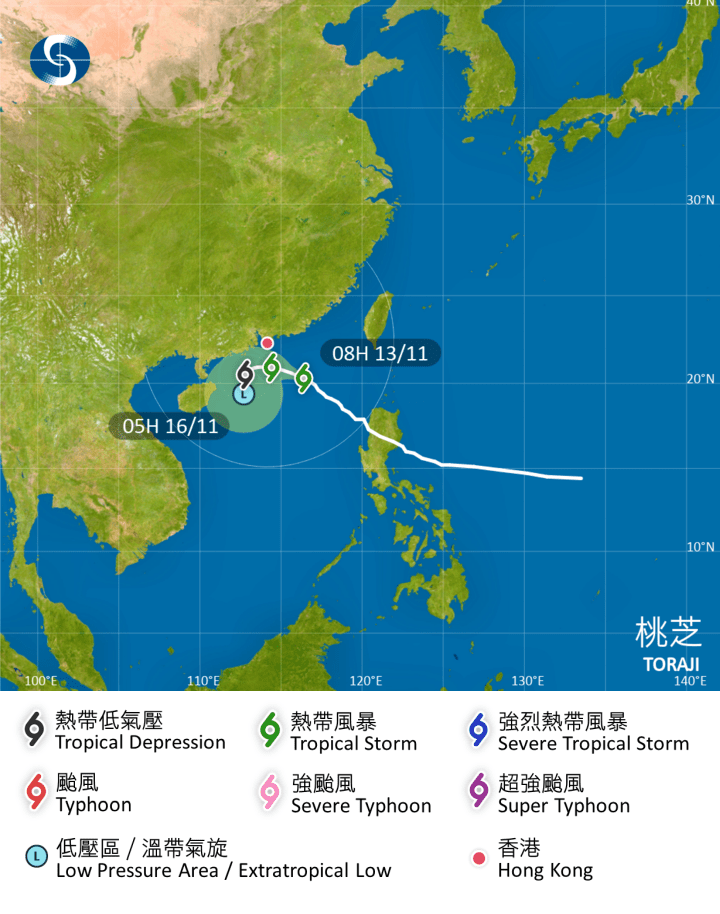 天文台預測桃芝路徑。天文台圖片