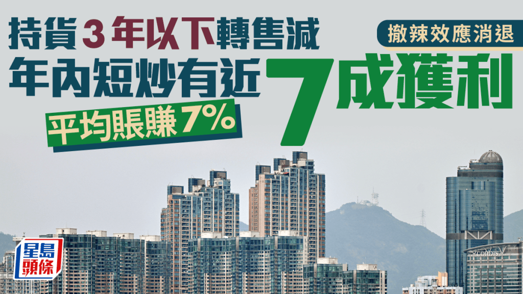 撤辣效應消退 持貨3年以下轉售減 年內短炒有近7成獲利 平均賬賺7%