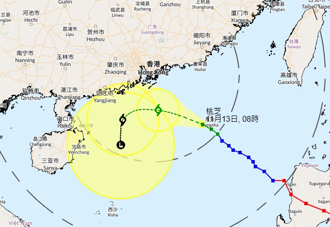 天文台預測桃芝路徑。天文台圖片