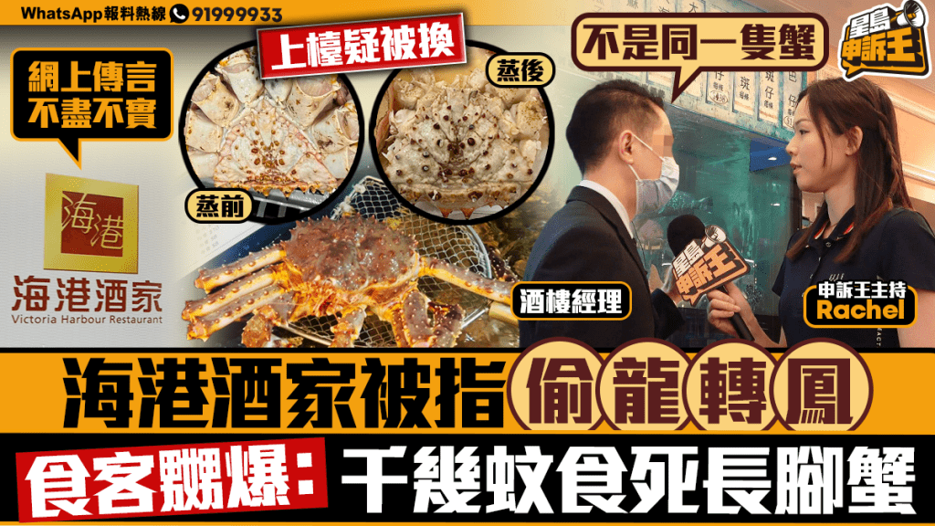 星島申訴王｜海港酒家被指偷龍轉鳳 食客嬲爆：千幾蚊食死長腳蟹