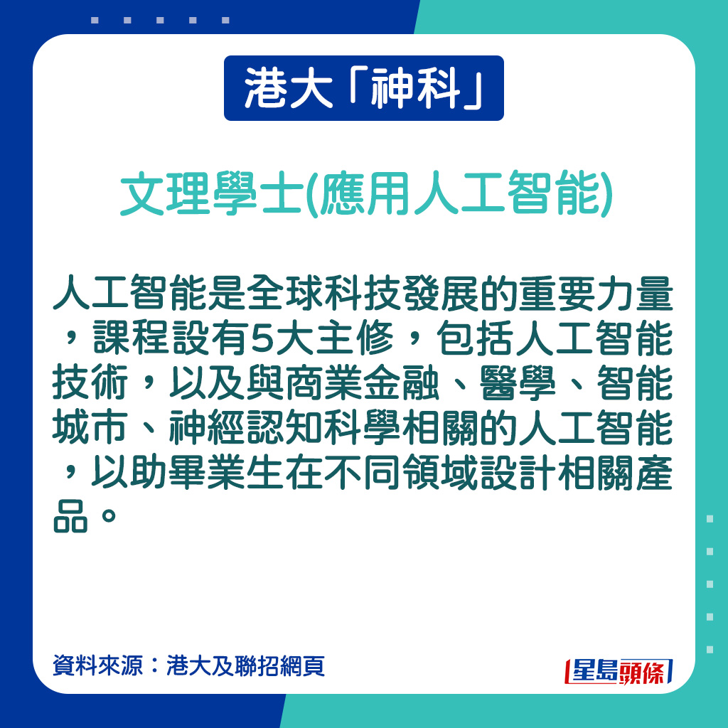 文理學士(應用人工智能)的課程簡介。