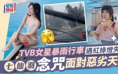 紅雨水浸丨TVB女星暴雨行車驚見紅綠燈都壞埋  七仙羽念咒面對惡劣天氣曲線晒靚車