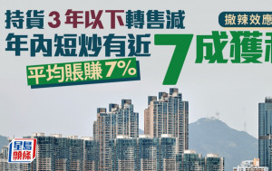 撤辣效应消退 持货3年以下转售减 年内短炒有近7成获利 平均账赚7%