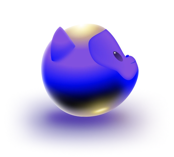 Floating purple cartoon cat head looking towards to upper left