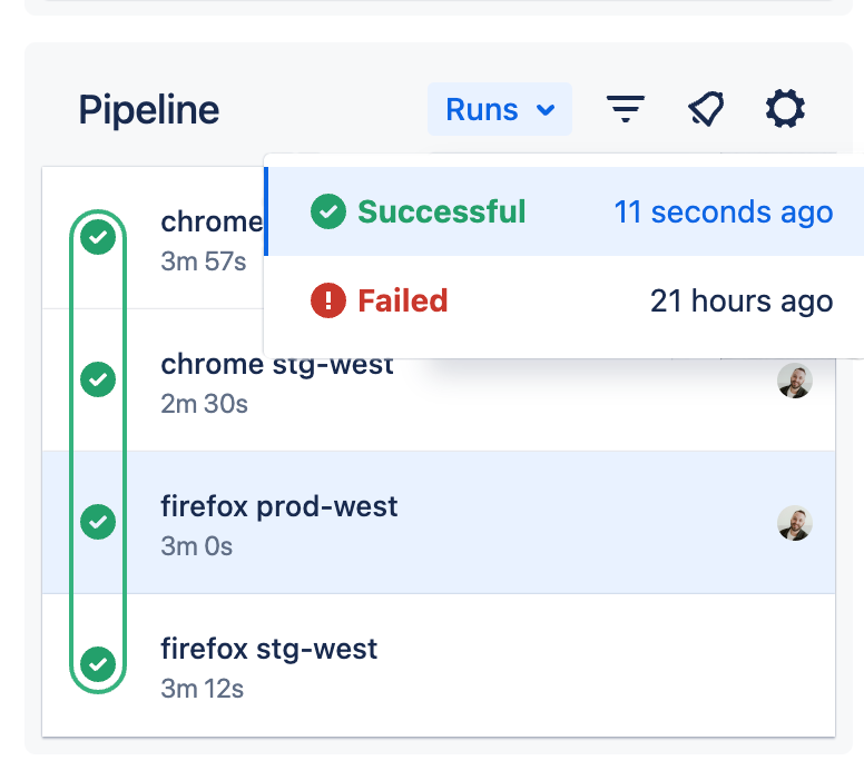 Switch between logs for different runs of a single pipeline