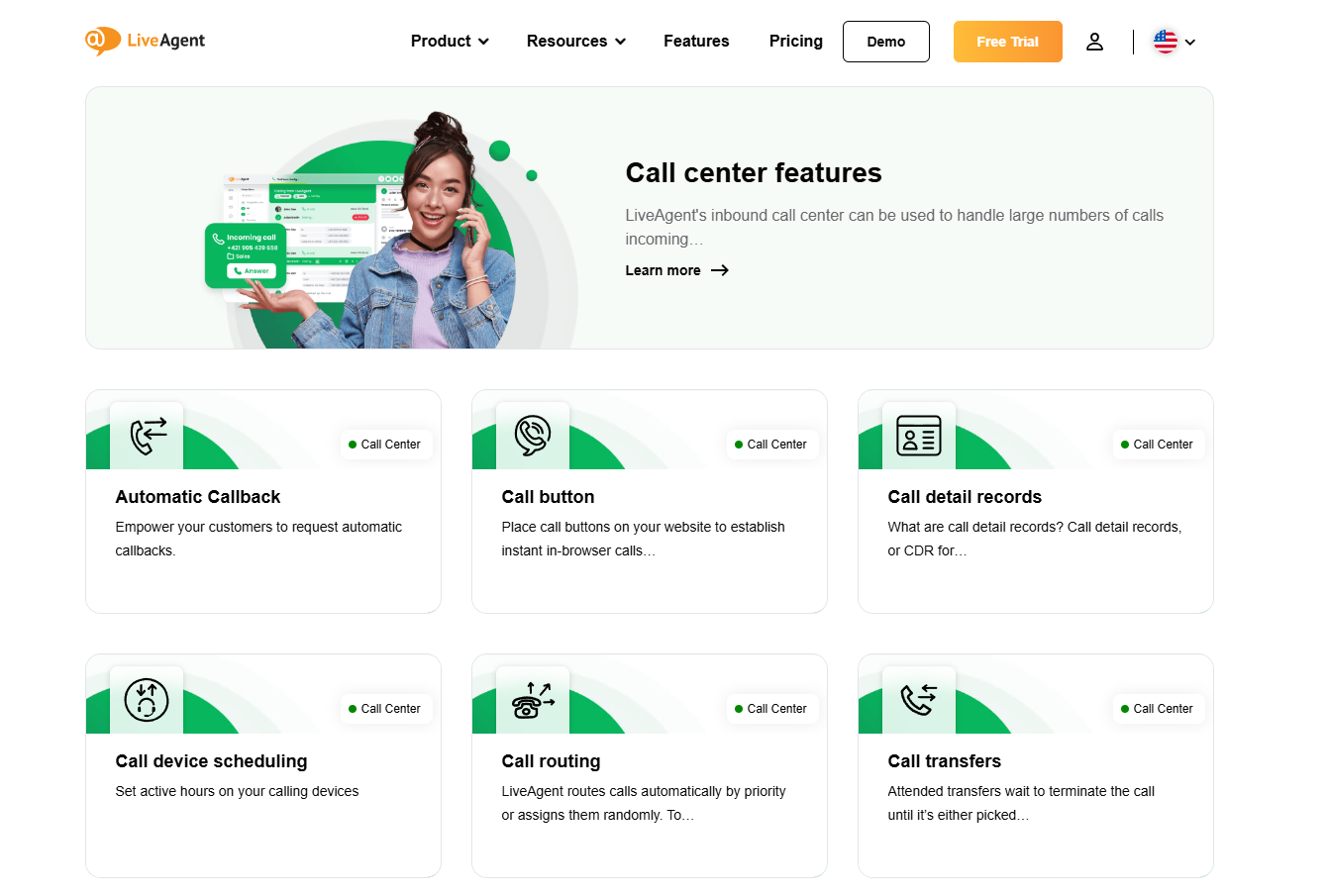 Funkce call centra LiveAgent