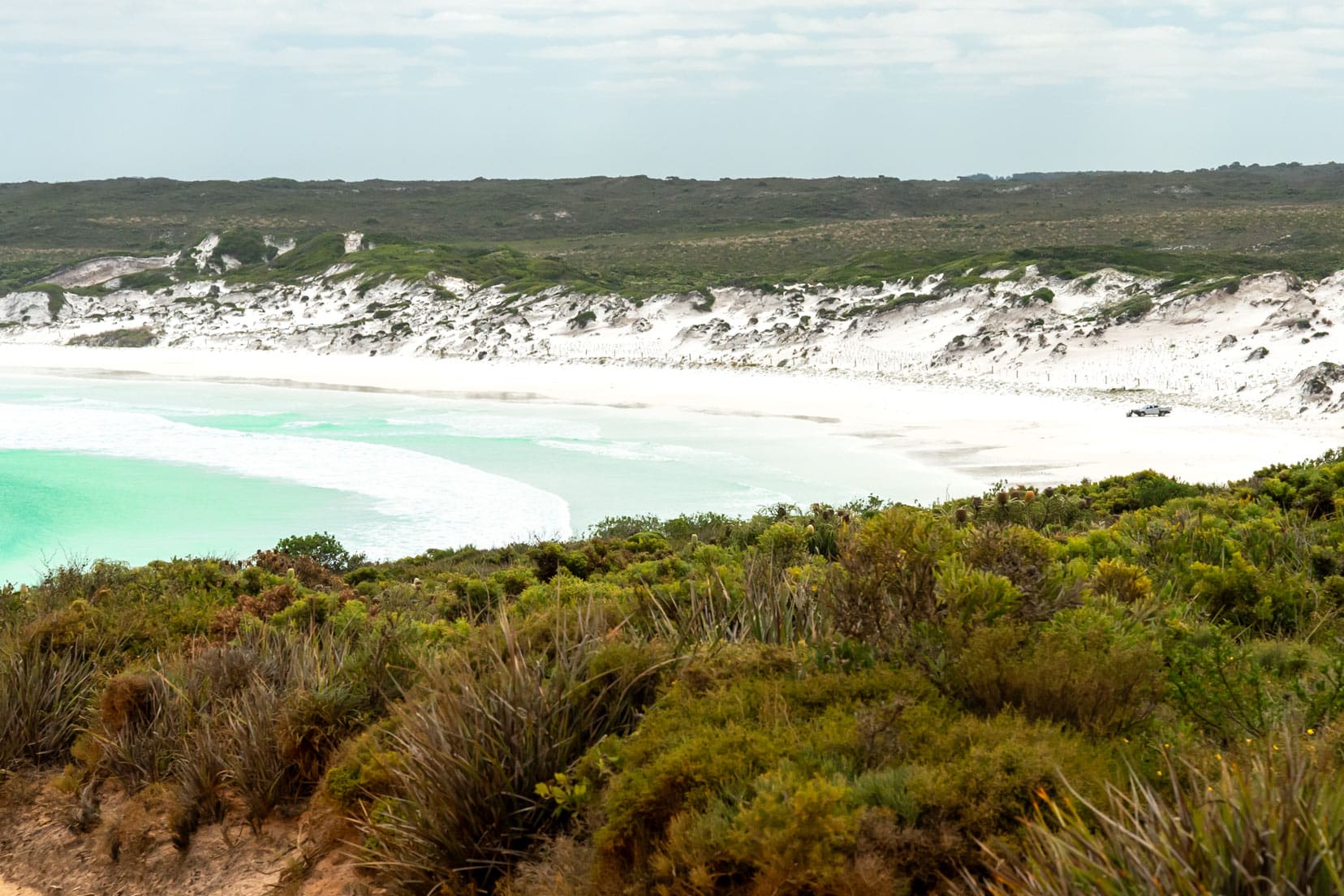 Wharton-Beach-with-vehicle on the beach as seen from above