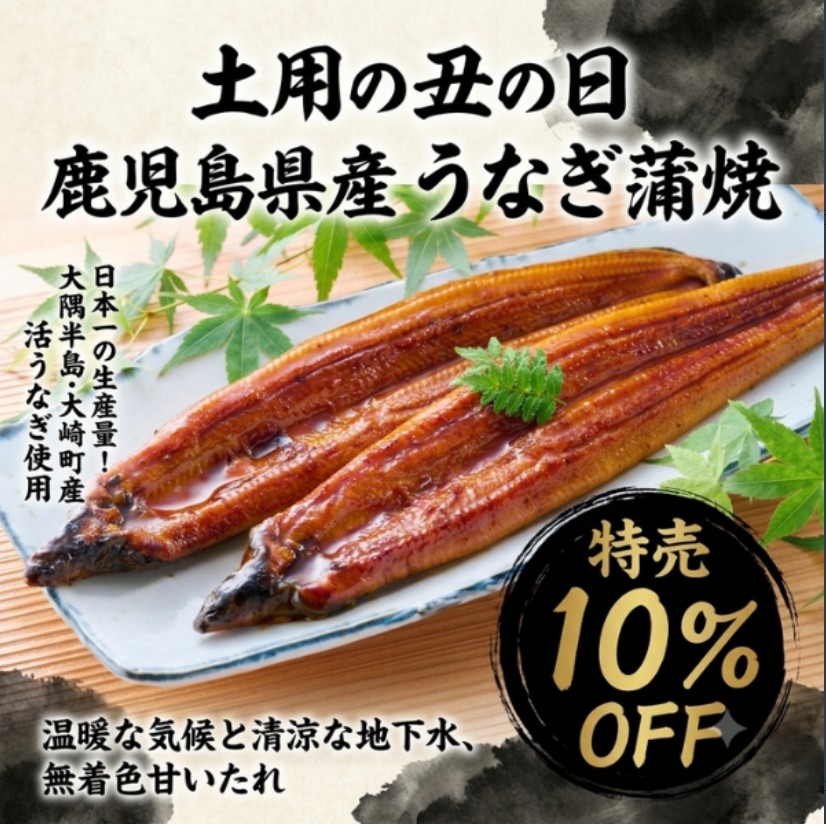 土用の丑の日!鹿児島県産うなぎ蒲焼をお得に味わう大チャンス!「10%OFFセール」の濃厚&ジューシーな極上うなぎでこの夏を乗りきろう!
