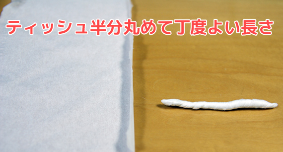ティッシュ半分丸めて丁度よい長さ