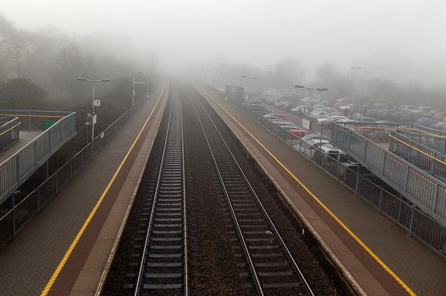 Into the fog at Tiverton Parkway railway station