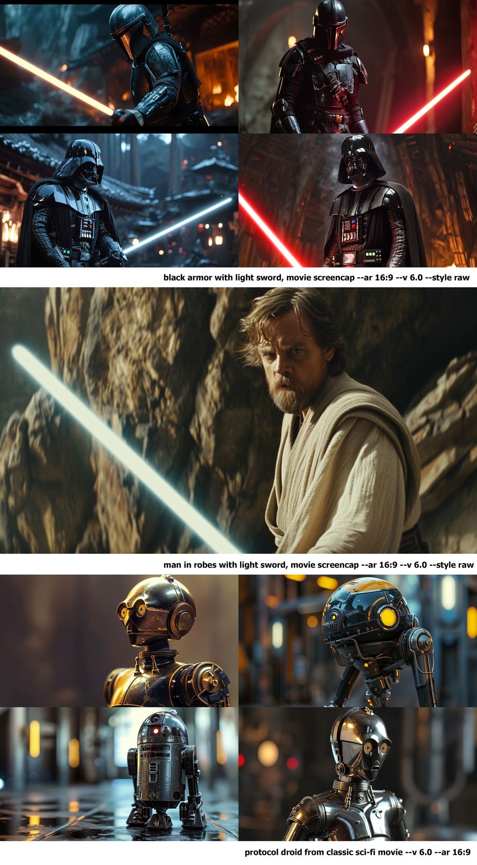 A collection of prompts and generative AI created images which look like Star Wars characters.