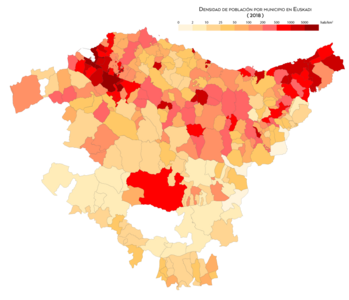 Densidad de población por municipio (2018)