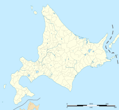 Mapa konturowa Hokkaido, w centrum znajduje się punkt z opisem „Numata”