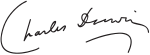 "Charles Darwin", with the surname underlined by a downward curve that mimics the curve of the initial "C"