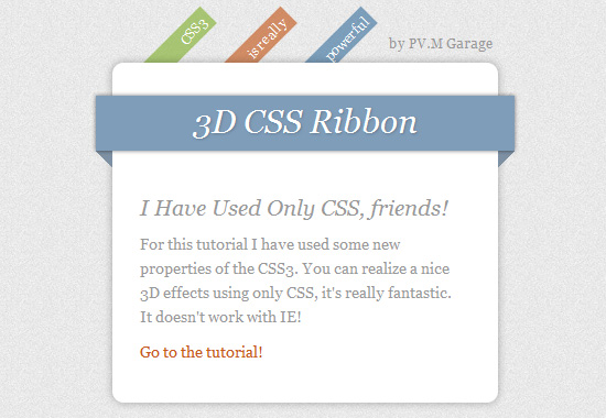 Nice 3D Ribbons Only Using CSS3 Nice 3D Ribbons Only Using CSS3