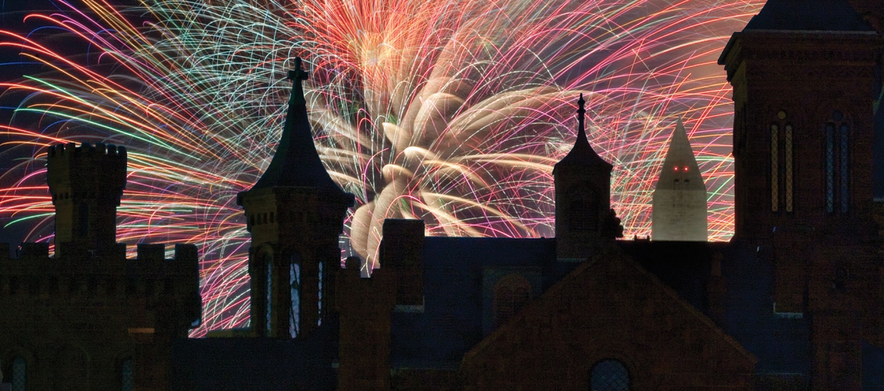 Castle with firerworks